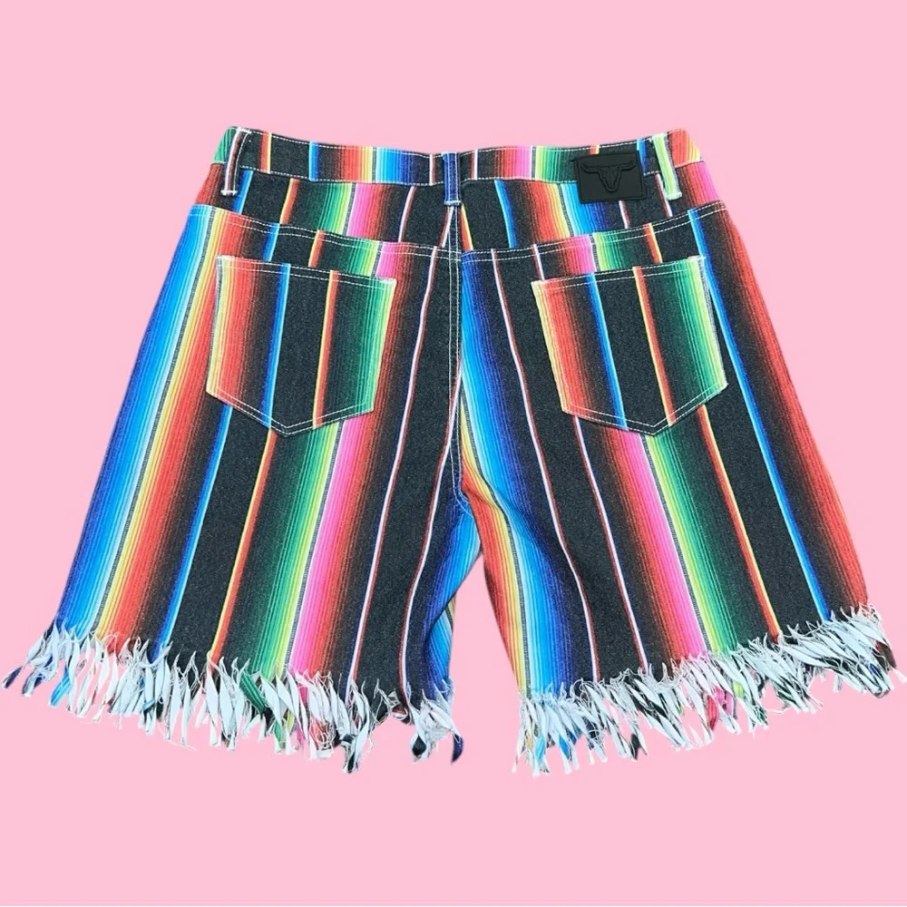 Lucky & Blessed Serape Jean Shorts Frayed / Fringe Hem - Picture 2 of 5